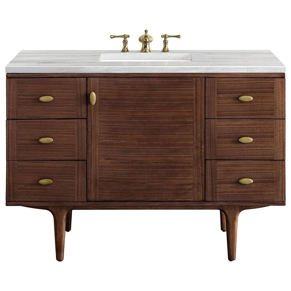 James Martin Vanities Amberly 48" Single Bathroom Vanity in Walnut with 3 cm Arctic Fall Solid Surface Top and Rectangular Sink, , large