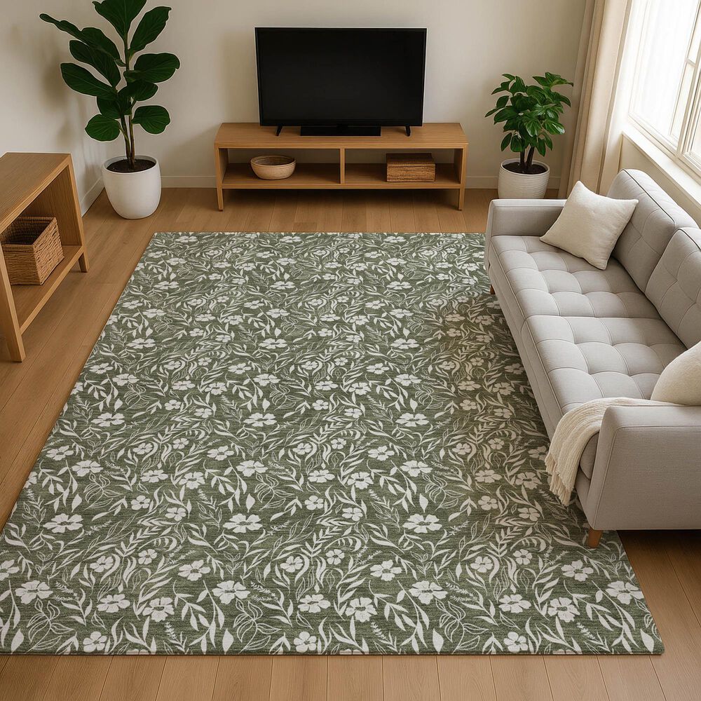 Dalyn Rug Company Soft Essentials Floral Olive 5' x 7'6" Indoor/Outdoor Area Rug, , large