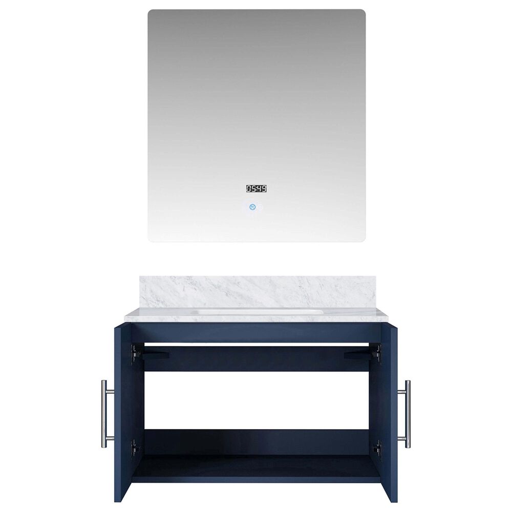 Lexora Home Geneva 30&quot; Single Bathroom Vanity in Glossy White with 2 cm White Carrara Marble Top, Rectangular Sink and 30&quot; LED Mirror, , large