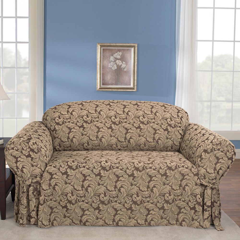 Surefit Loveseat One Piece Slipcover in Brown, , large