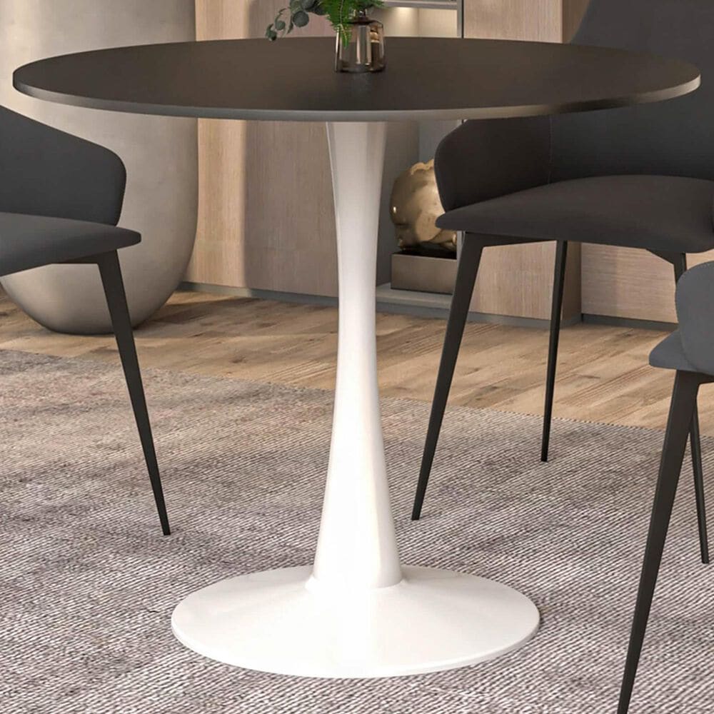 Leisuremod LeisureMod Bristol Mid-Century Modern Round Dining Table with a 31 Wood Top and Iron Pedestal Base with Gloss Finish for Kitchen and Dining Room, , large