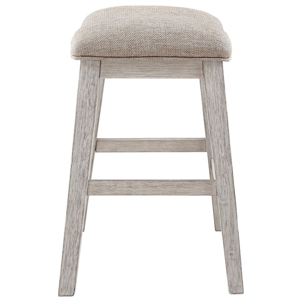 Ashley Skempton Upholstered Counter Stool in Distressed White and Light Brown, , large