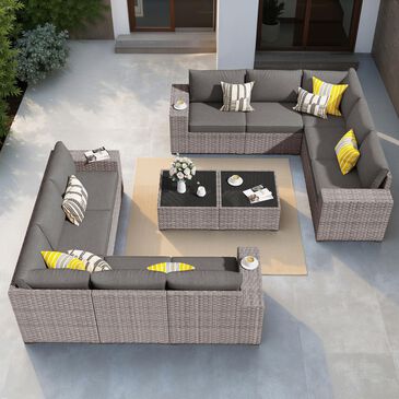 HOMLUX 12-Piece Modern Outdoor Sectional Furniture Set in Dark Gray, , large