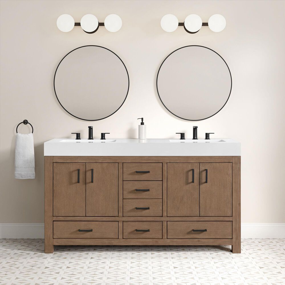 37B Alanya 60" Double Bathroom Vanity in Walnut Drift with White Composite Stone Top, , large