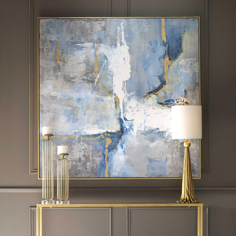 Uttermost 61&quot; x 61&quot; Meditation Hand Painted Canvas in Blue, White, Gray and Gold, , large