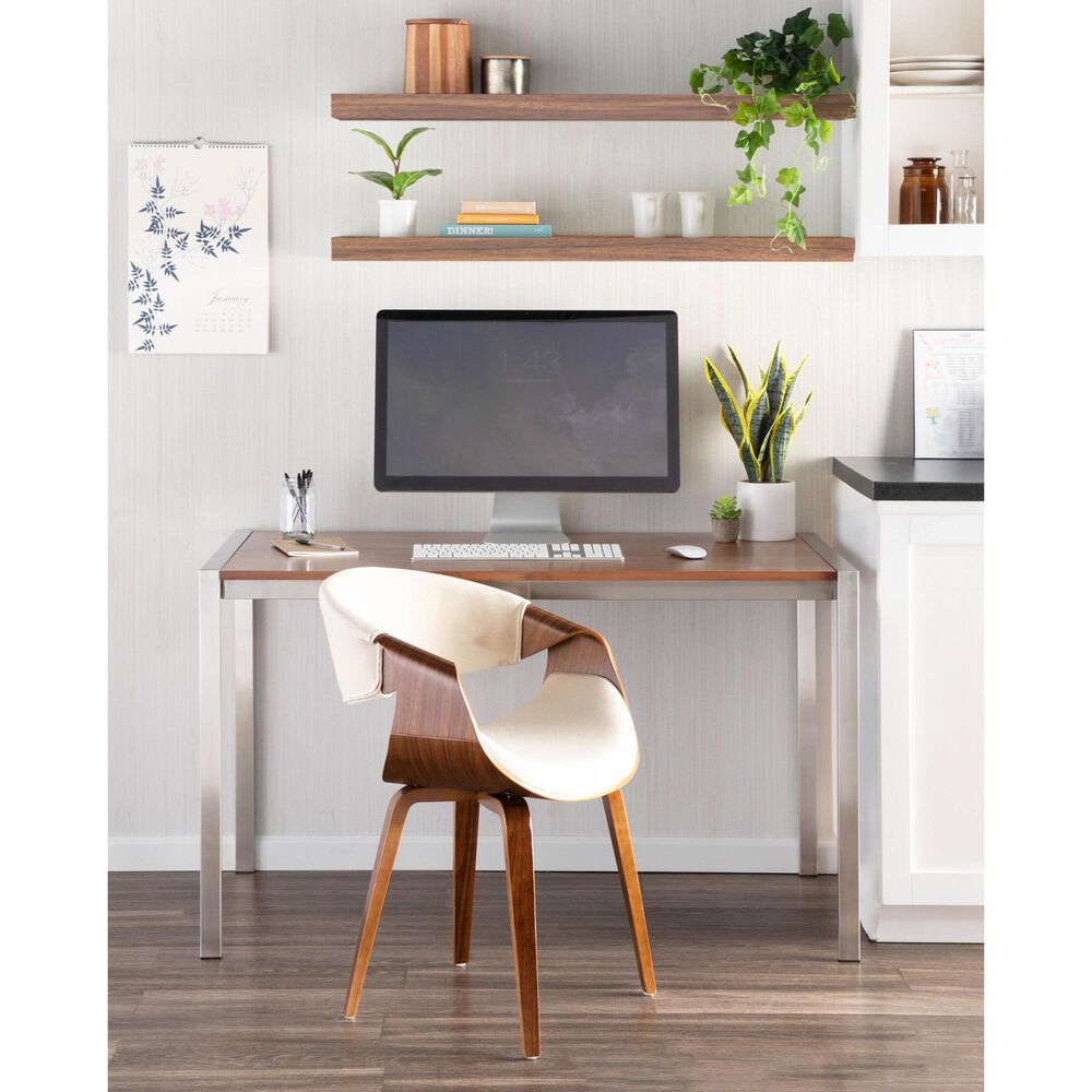 LumiSource Curvo Arm Chair with Cream Fabric Cushion in Walnut (Set of 2), , large