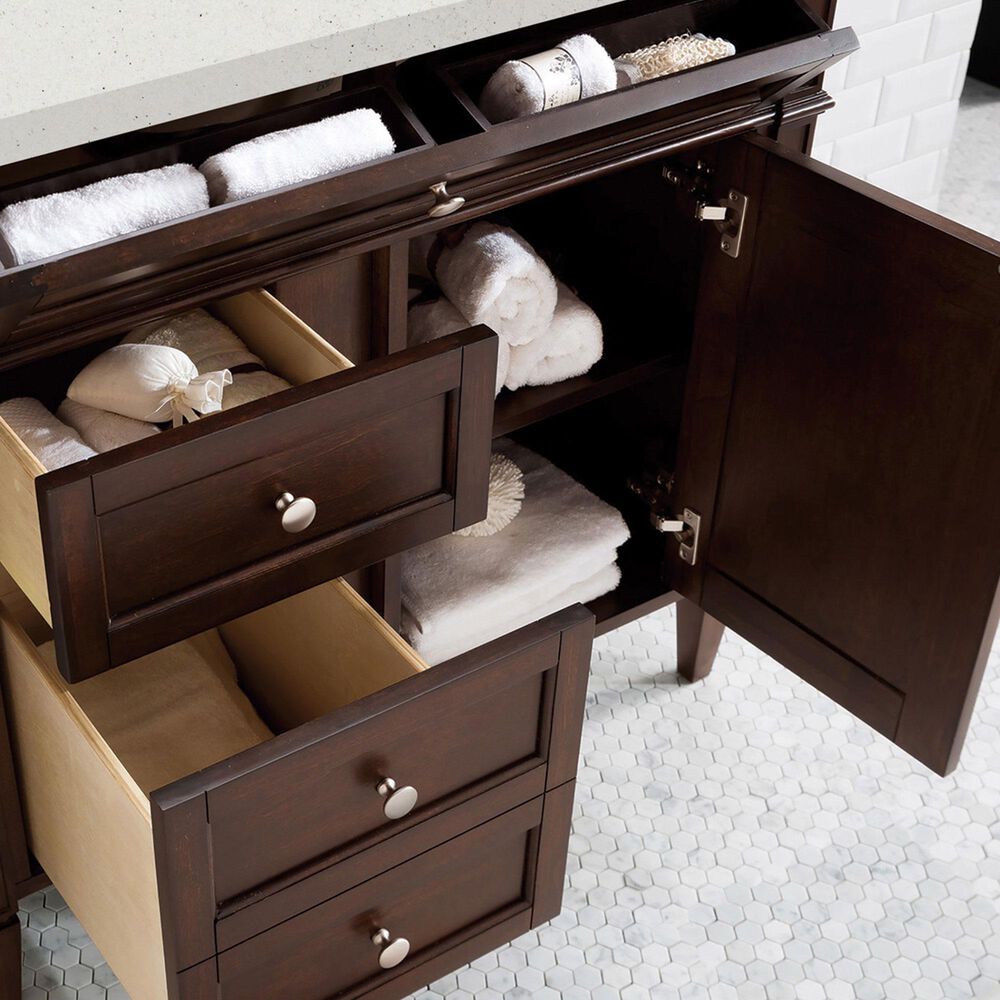 James Martin Vanities Brittany 36&quot; Single Bathroom Vanity in Burnished Mahogany with 3 cm Lime Delight Quartz Top and Rectangular Sink, , large