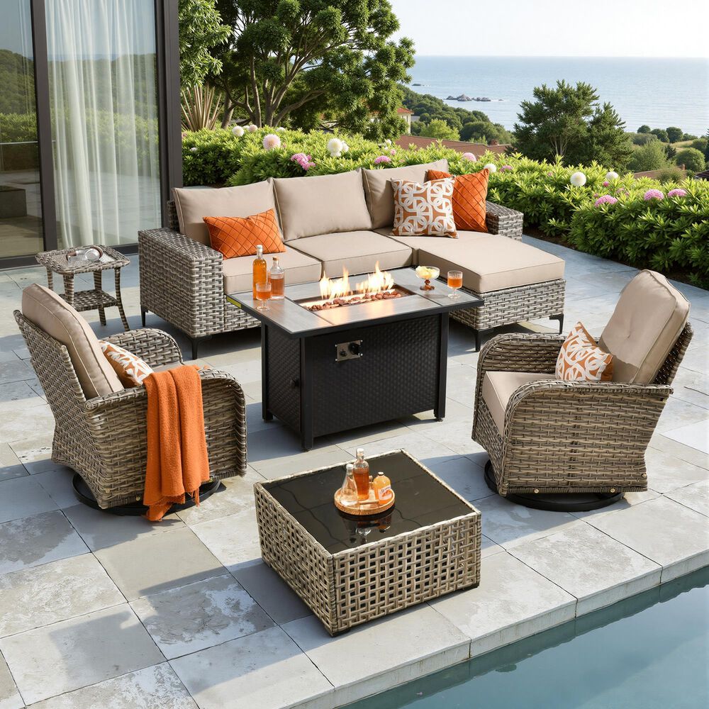 HOMLUX 9-Piece All-weather Rattan Outdoor Patio Furniture Set in Beige, , large