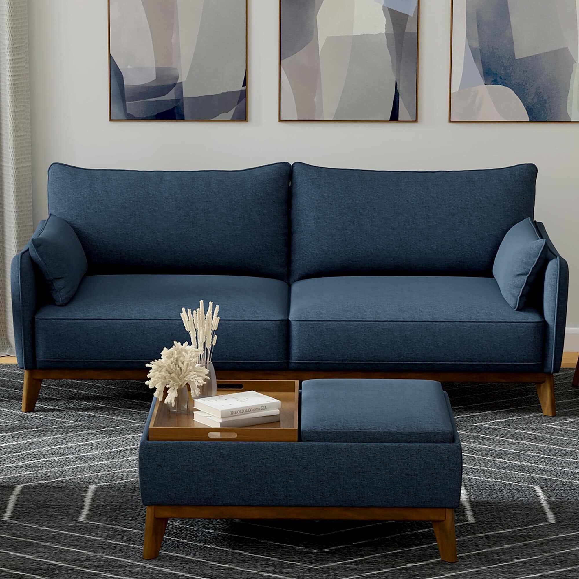 Emerald Home Furnishings Aria Stationary Sofa in Navy Storm