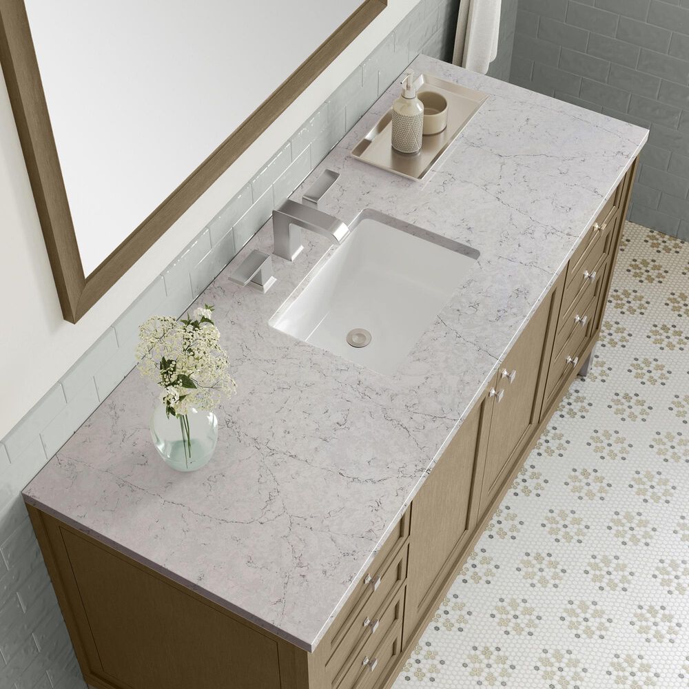 James Martin Vanities Chicago 60" Single Bathroom Vanity in Walnut Whisper with 3 cm Eternal Jasmine Pearl Quartz Top, Rectangular Sink and FreePower Wireless Charger, , large