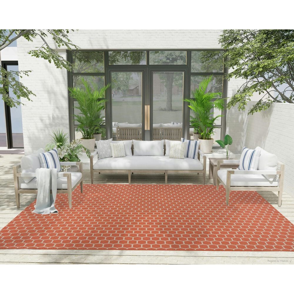 Nourison Twist Reversible 8&#39; x 10&#39; Coral Indoor/Outdoor Area Rug, , large