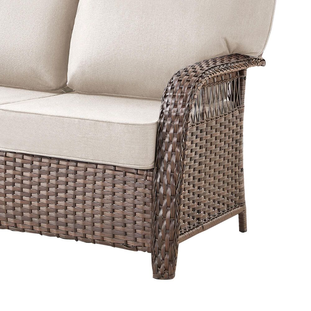 Hearth and Haven Outdoor Sofa with T-back Cushions and Brown Wicker in Beige, , large