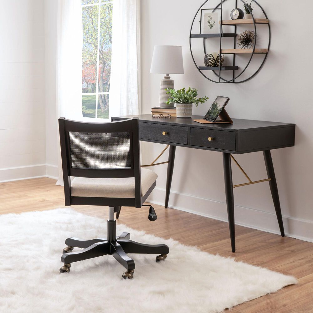 Linon Home Decor Bauer Swivel Office Chair with Cream Cushion in Black, , large