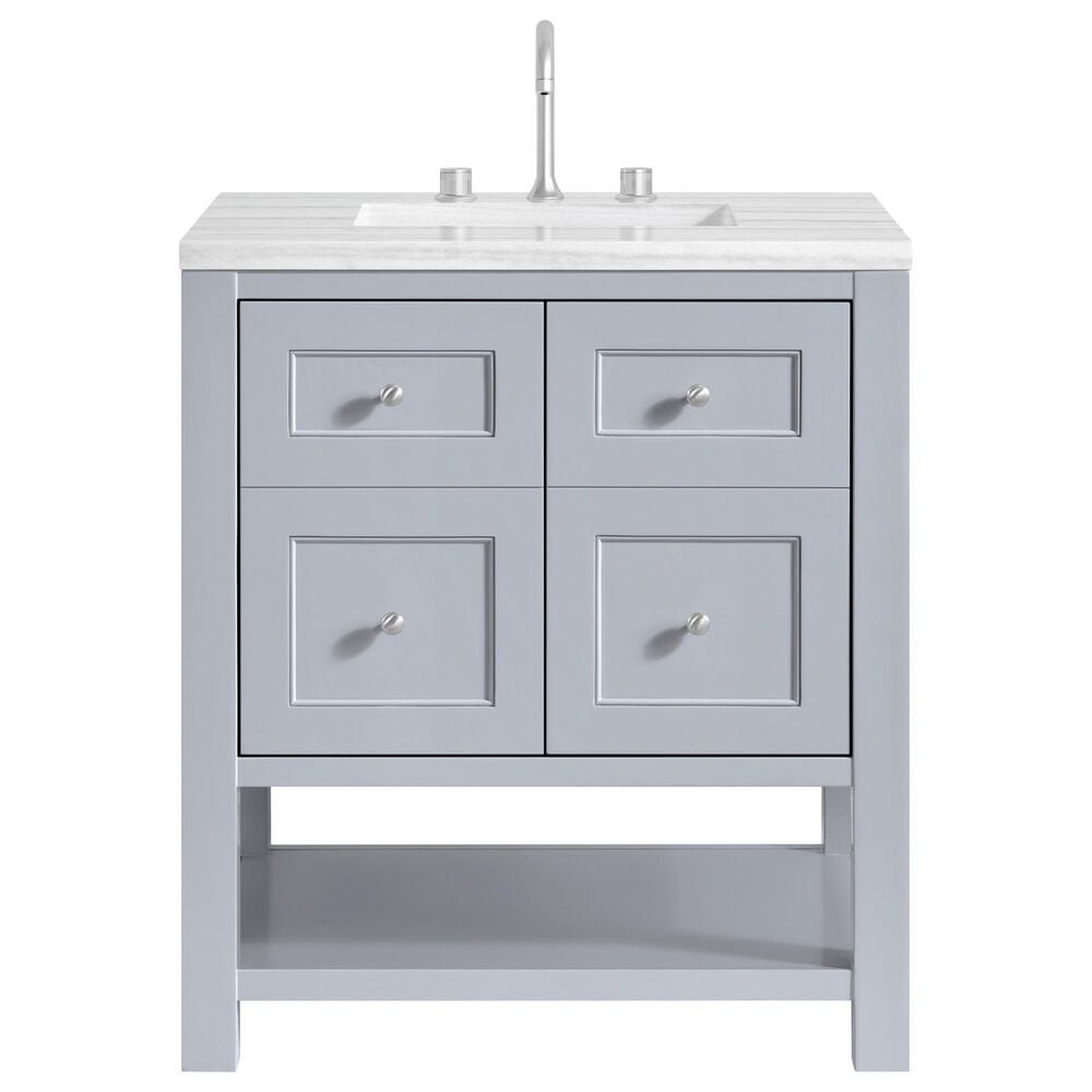 James Martin Vanities Breckenridge 30" Single Bathroom Vanity in Serenity Blue with 3 cm Arctic Fall Solid Surface Top and Rectangular Sink, , large