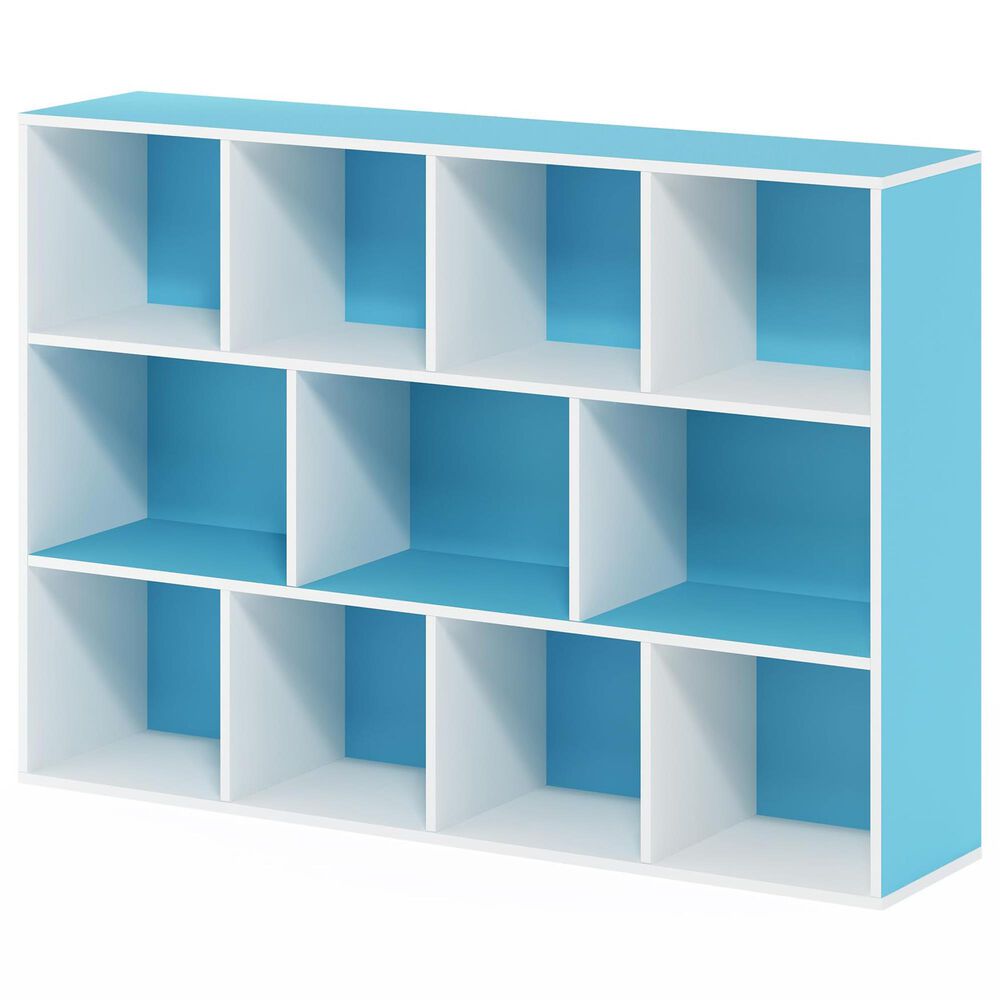 HOMLUX 11-Cube Reversible Open Shelf Bookshelf in Light Blue and White, , large