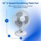 Cool-Living 12" 3-Speed Oscillating Table Fan in White, , large
