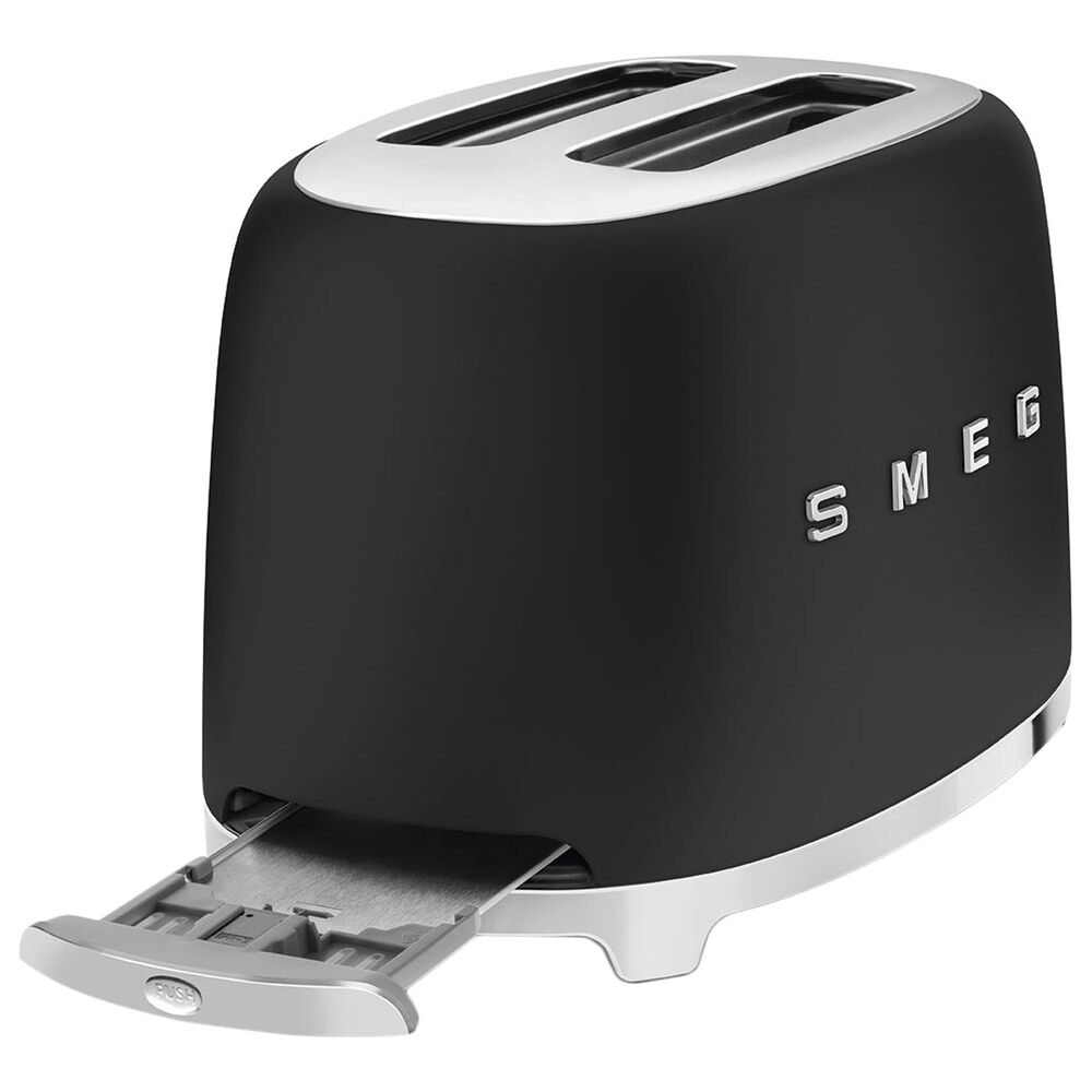 Smeg 2-Slice Retro Style Toaster in Matte Black and Stainless Steel, , large