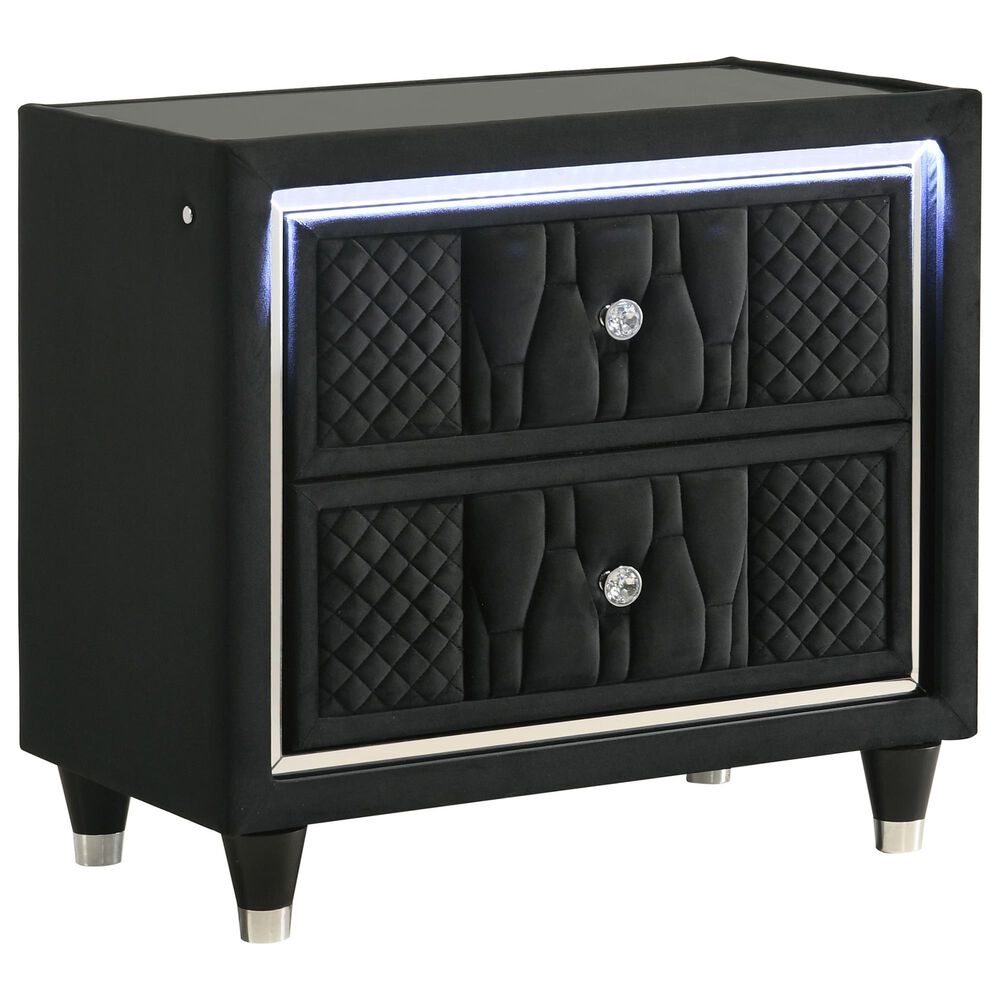Pacific Landing Lorient 2 Drawer LED Nightstand in Black with AC Outlets and USB Ports, , large