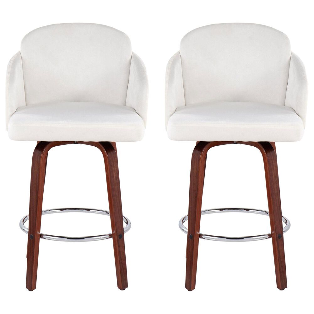 LumiSource Dahlia Swivel Counter Stool with Black Velvet Upholstery in Walnut and Chrome (Set of 2), , large