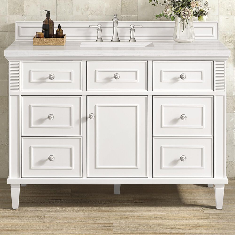 James Martin Vanities Lorelai 48&quot; Single Vanity in Bright White with 3 cm Arctic Fall Solid Surface Top, , large