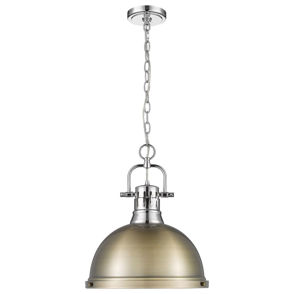 Golden Lighting Duncan 1-Light Pendant with Chain and Aged Brass Shade in Chrome, , large