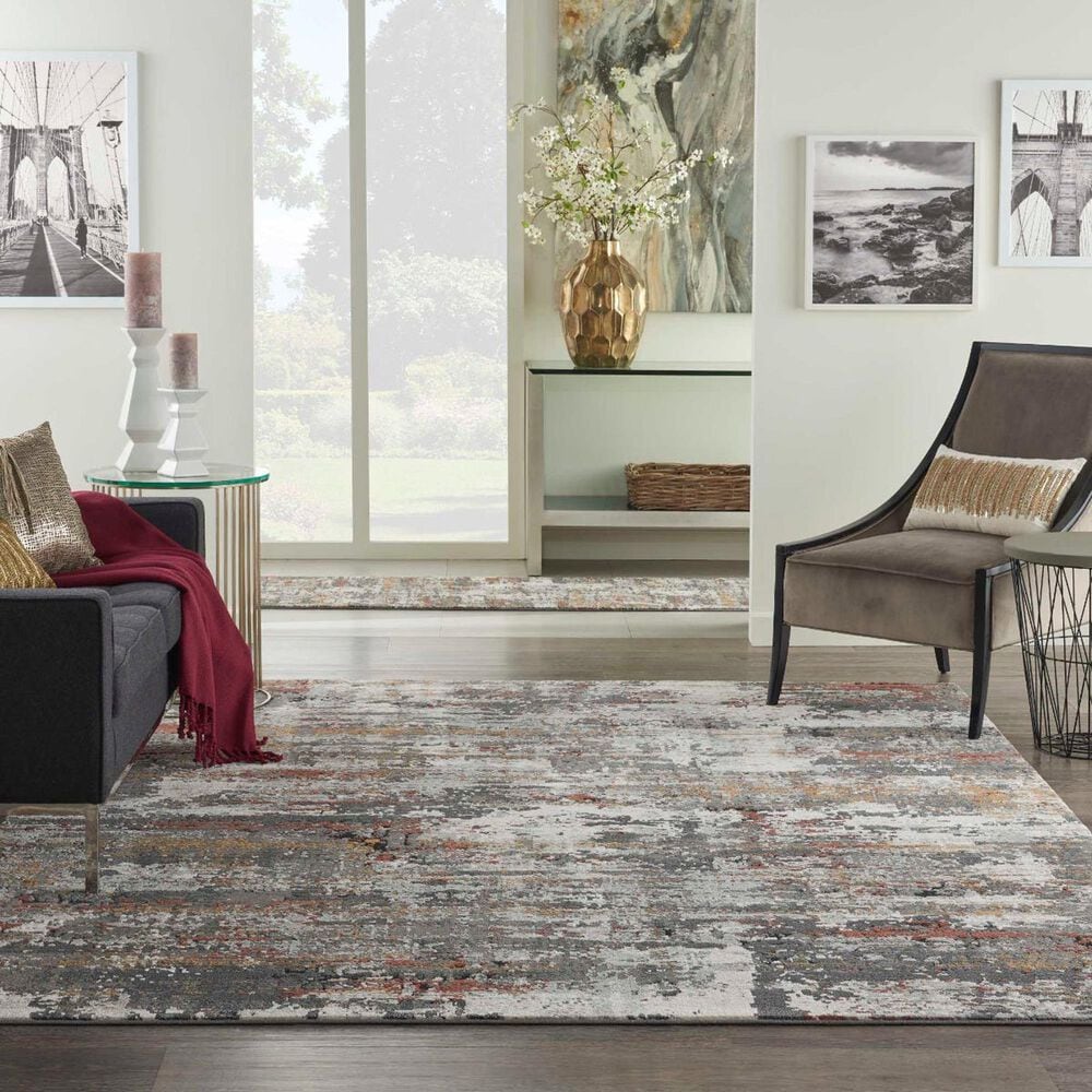 Nourison Tangra TNR02 7&#39;10&quot; x 9&#39;10&quot; Grey and Multicolor Area Rug, , large