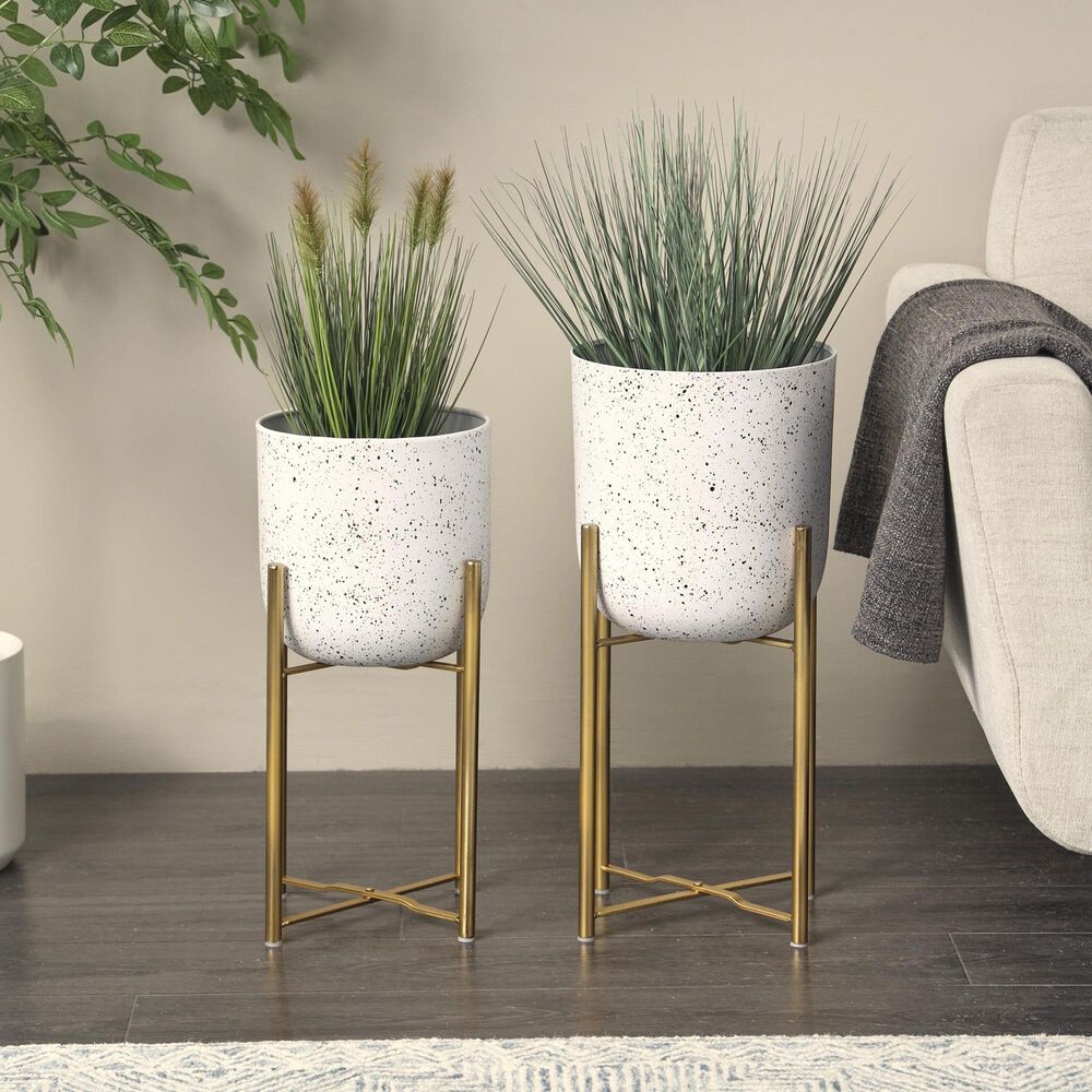 Maple and Jade Dome Speckled Planter with Removable Stand in Matte White, Black and Gold &#40;Set of 2&#41;, , large