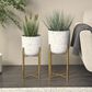 Maple and Jade Dome Speckled Planter with Removable Stand in Matte White, Black and Gold (Set of 2), , large