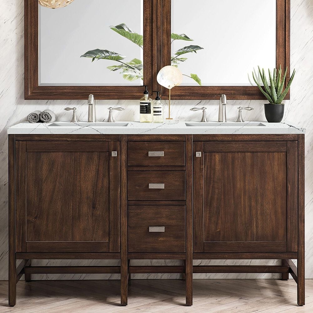 James Martin Vanities Addison 60&quot; Double Bathroom Vanity in Mid Century Acacia with 3 cm Ethereal Noctis Quartz Top and Rectangular Sinks, , large
