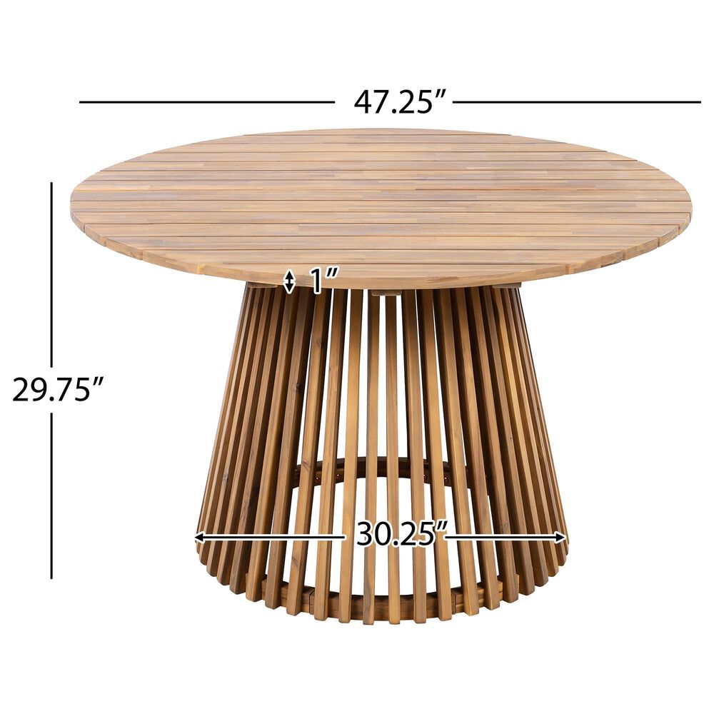 Hearth and Haven Outdoor Round Dining Table in Light Teak - Table Only, , large