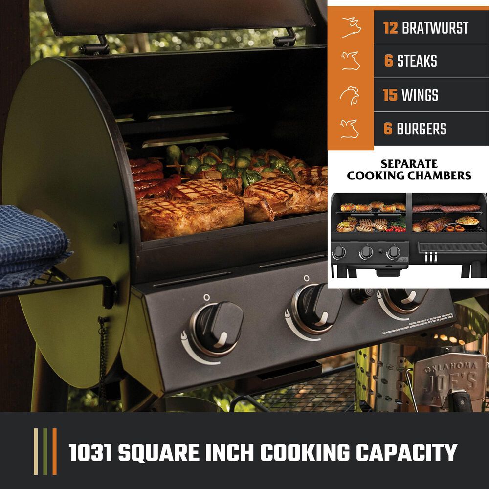 Charbroil Oklahoma Joe's Canyon Combo Dual-Fuel Gas Grill and Charcoal Offset Smoker in Black, , large
