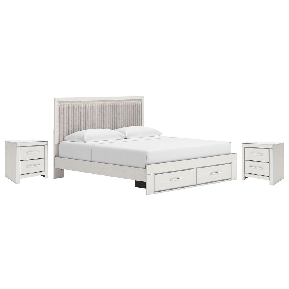 Ashley Zuraleus King Upholstered Storage Bed with Two Nightstands in Matte White, , large