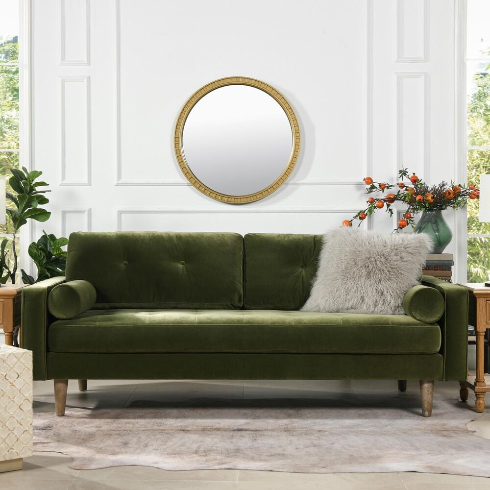 Jennifer Taylor Home Nicholas Stationary Sofa in Olive Green Velvet, , large