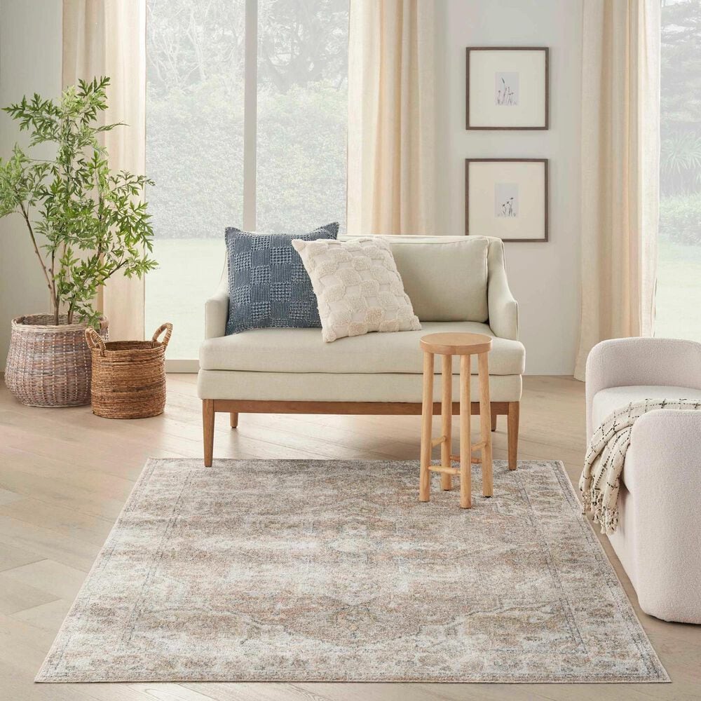 Nourison Astra Machine Washable 6&#39;7&quot; x 9&#39; Beige Area Rug, , large