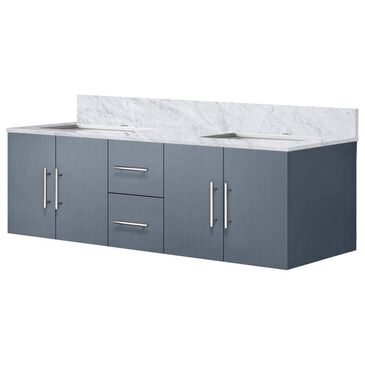 Lexora Home Geneva 60" Double Bathroom Vanity in Dark Grey with 2 cm White Carrara Marble Top and Rectangular Sinks, , large