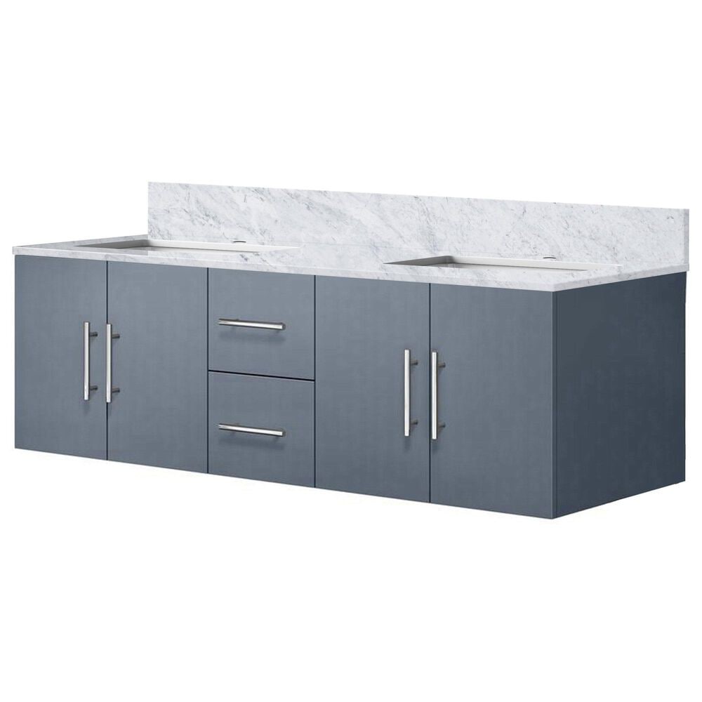 Lexora Home Geneva 60" Double Bathroom Vanity in Dark Grey with 2 cm White Carrara Marble Top and Rectangular Sinks, , large