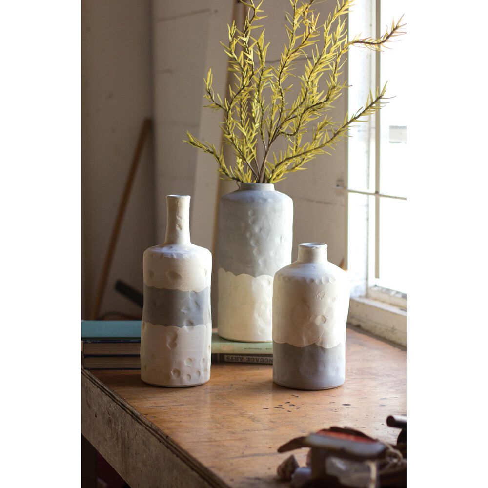 Kalalou Bottle Vases in Matte Gray and Cream &#40;Set of 3&#41;, , large