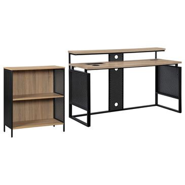 OSP Home Ace 2-Piece Desk with Hutch and Bookcase in River Oak and Black, , large