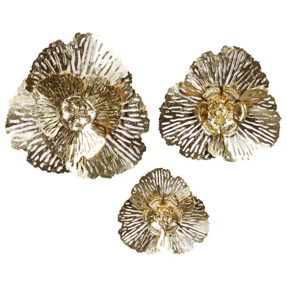 Maple and Jade 28.5" x 28" Glam Flowers Wall Decor in Gold (Set of 3), , large