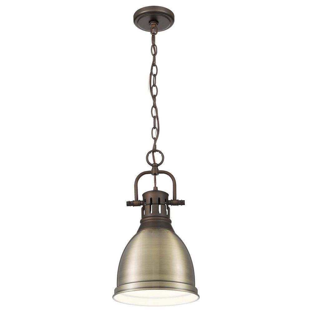 Golden Lighting Duncan 1-Light Small Pendant with Chain and Aged Brass Shade in Rubbed Bronze, , large