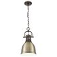 Golden Lighting Duncan 1-Light Small Pendant with Chain and Aged Brass Shade in Rubbed Bronze, , large