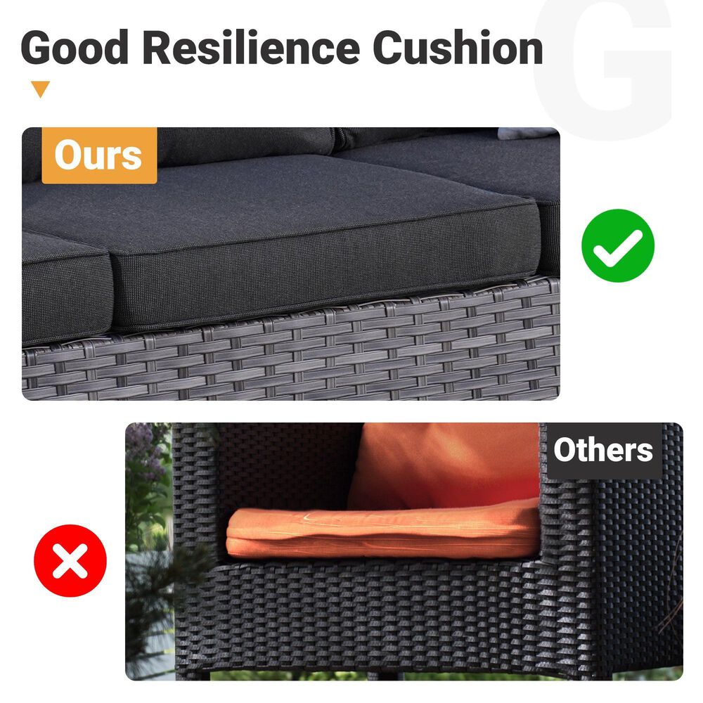 HOMLUX HOMLUX 5-Piece Outdoor Wicker Patio Furniture Set, High Back Rattan Sofa with Chairs, Ottomans &amp; Cushions in Black, , large