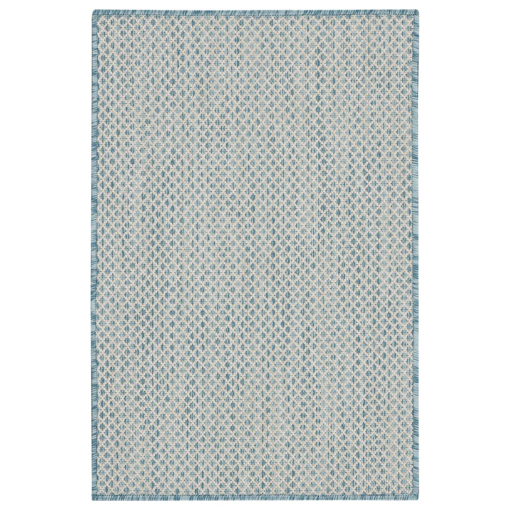 Nourison Courtyard Ivory and Aqua 2" x 3" Indoor/Outdoor Area Rug, , large