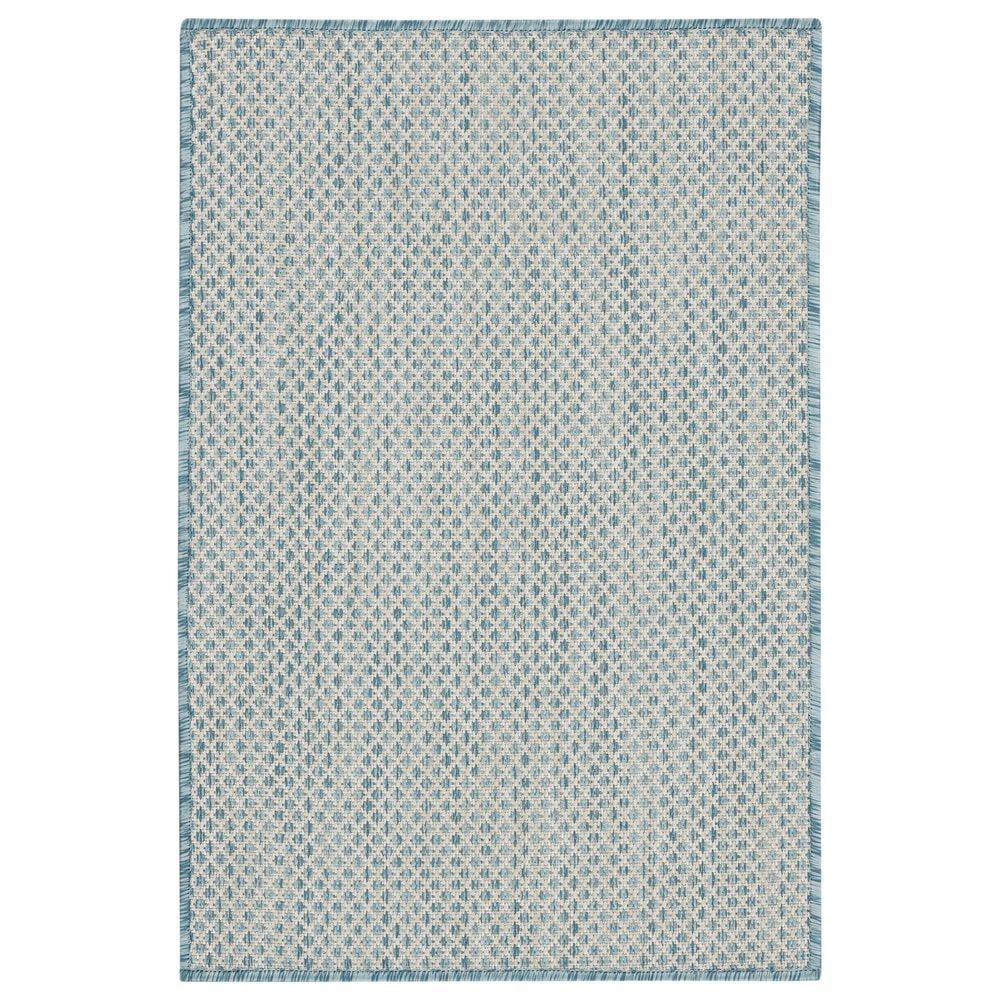 Nourison Courtyard Ivory and Aqua 2" x 3" Indoor/Outdoor Area Rug, , large