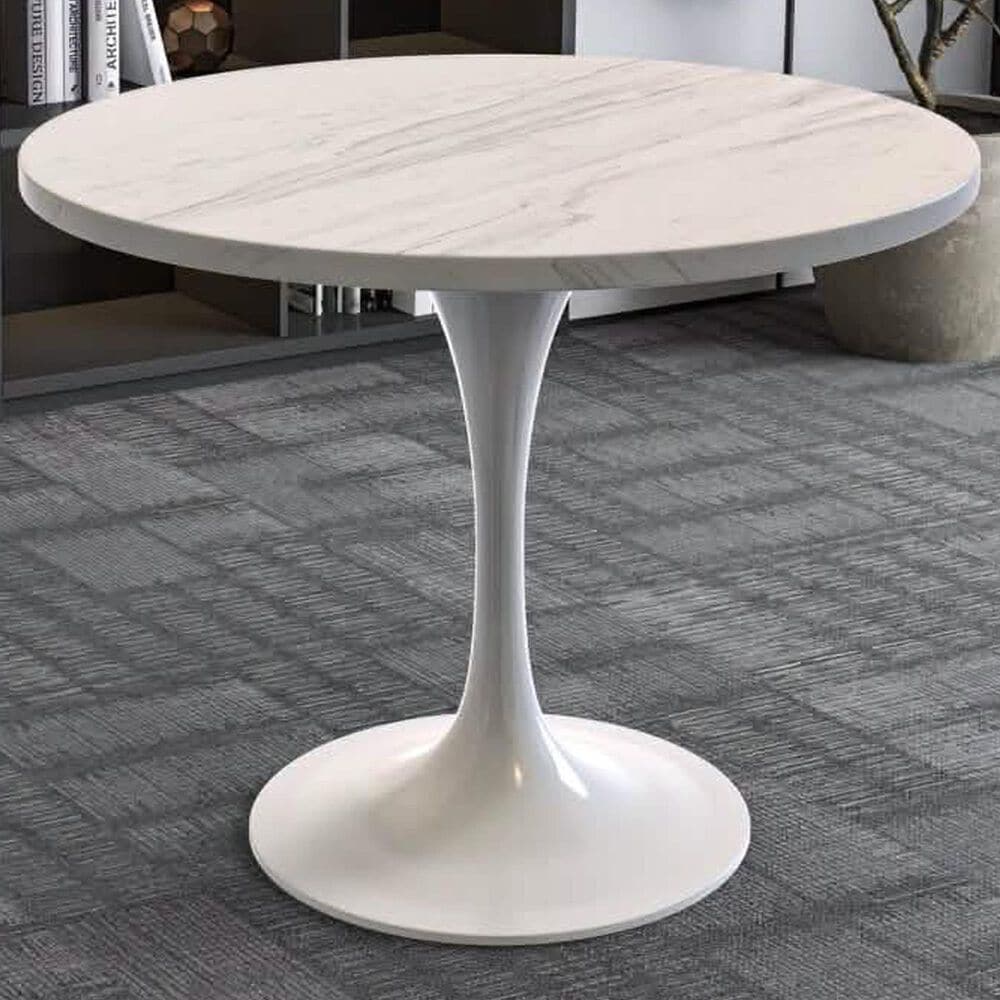 Leisuremod LeisureMod Verve Collection 36 Round Dining Table, White Base with Laminated White Marbleized Top, , large