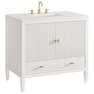 James Martin Vanities Myrrin 36" Vanity in Bright White with 3 cm Arctic Fall Solid Surface Top, , large