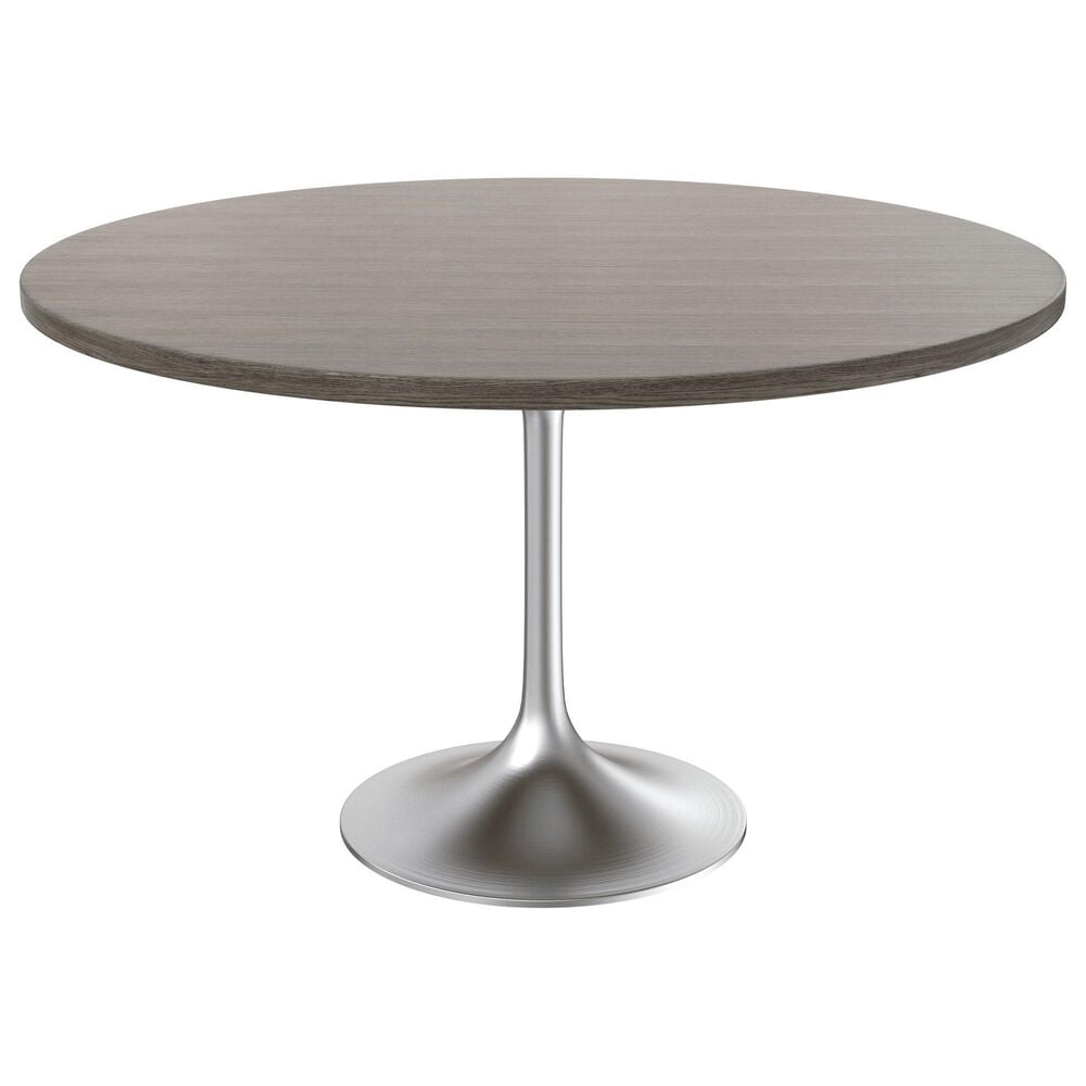 Leisuremod LeisureMod Verve Collection 48 Round Dining Table, Brushed Chrome Base with Dark Maple MDF Top, , large