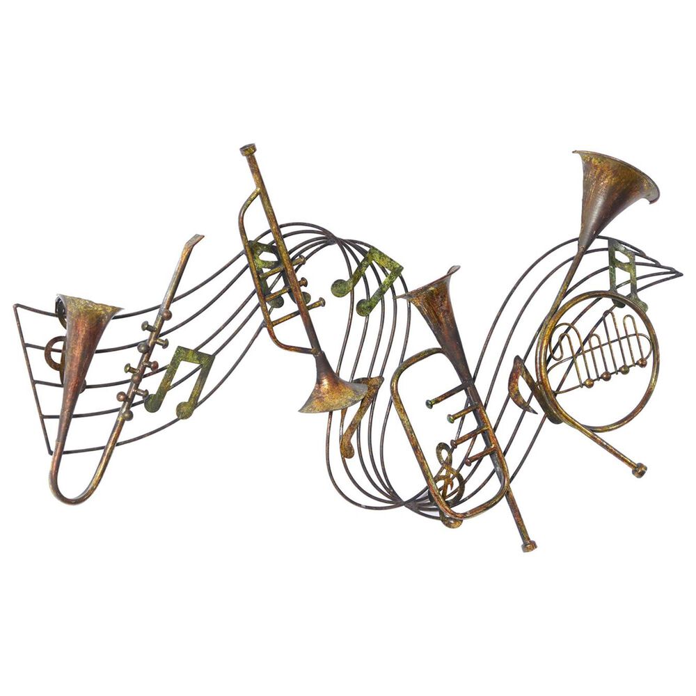 Maple and Jade 22&quot; x 34&quot; Musical Notes Wall Decor in Weathered Brown, Distressed Bronze, Green and Gold, , large