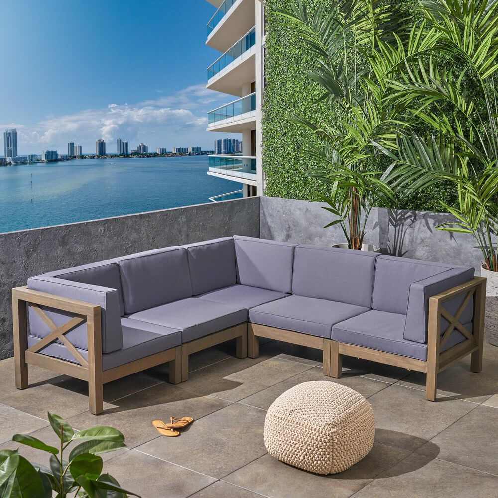 Noble House Brava 5-Piece Patio Sectional Set in Dark Gray, , large