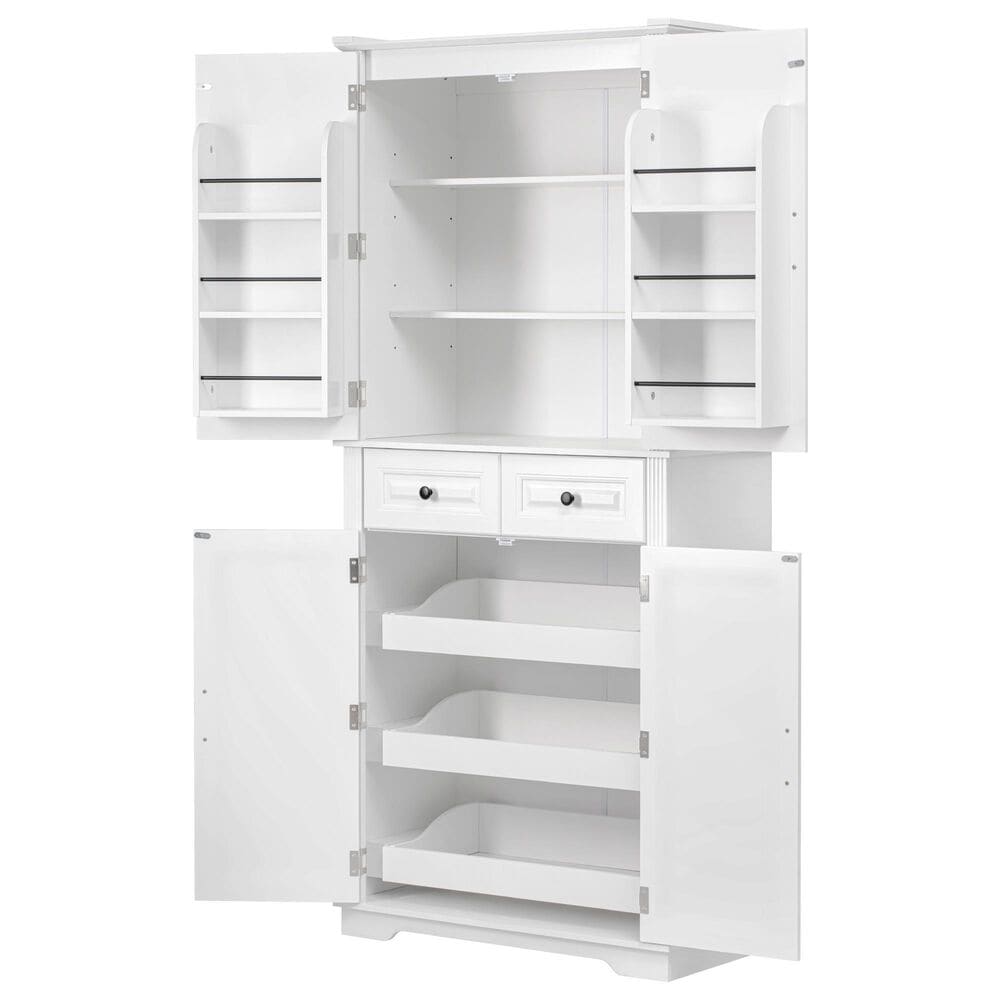 HOMLUX HOMLUX 71" Tall Kitchen Pantry Cabinet with 3 Pull Out Cabinet Organizers, Farmhouse Embossed Texture Storage Cabinet with 6 Door Shelves, 2 Drawers, Freestanding Cupboard for Kitchen, Dining Room White, , large